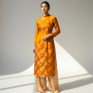 Brocade long dress with Yellow flowers